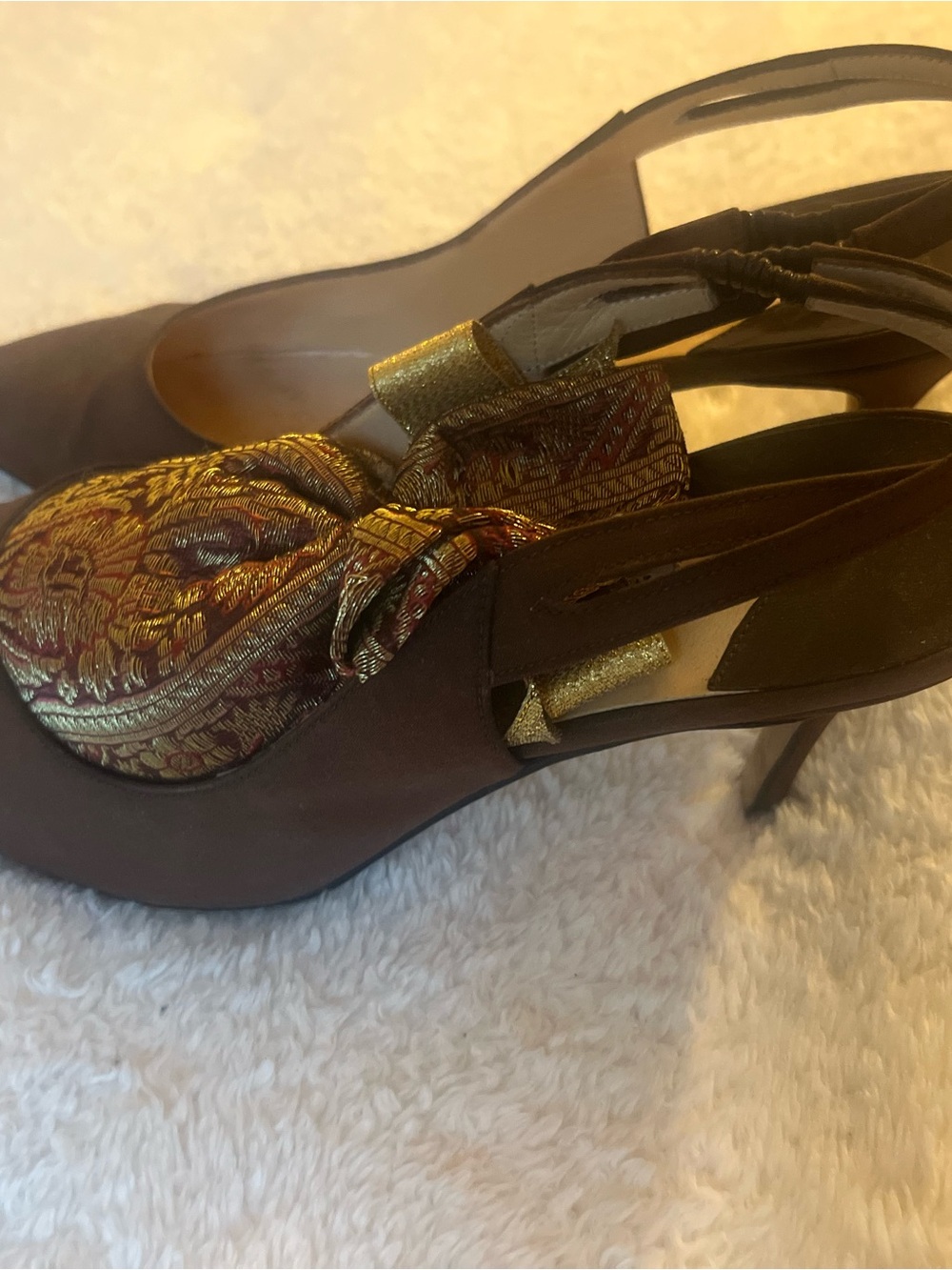 Brown Manolo Blahnick Slingback Peep-Toe Heels 361/2